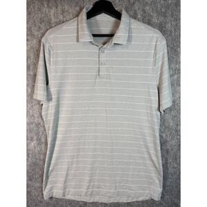 Lululemon Mens Gray White Stripe Performance Polo Stretch Lightweight - Medium